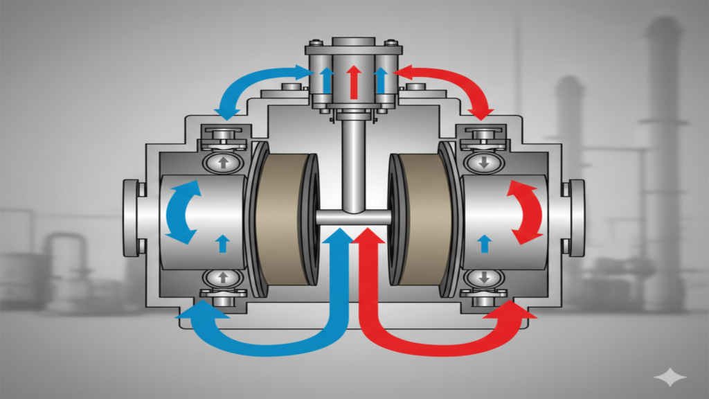 exmplo inlustrado de funcionamento de bombas de duplo diafragma