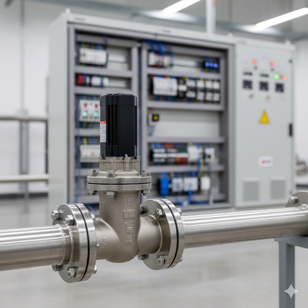 Válvula solenoide em operação industrial