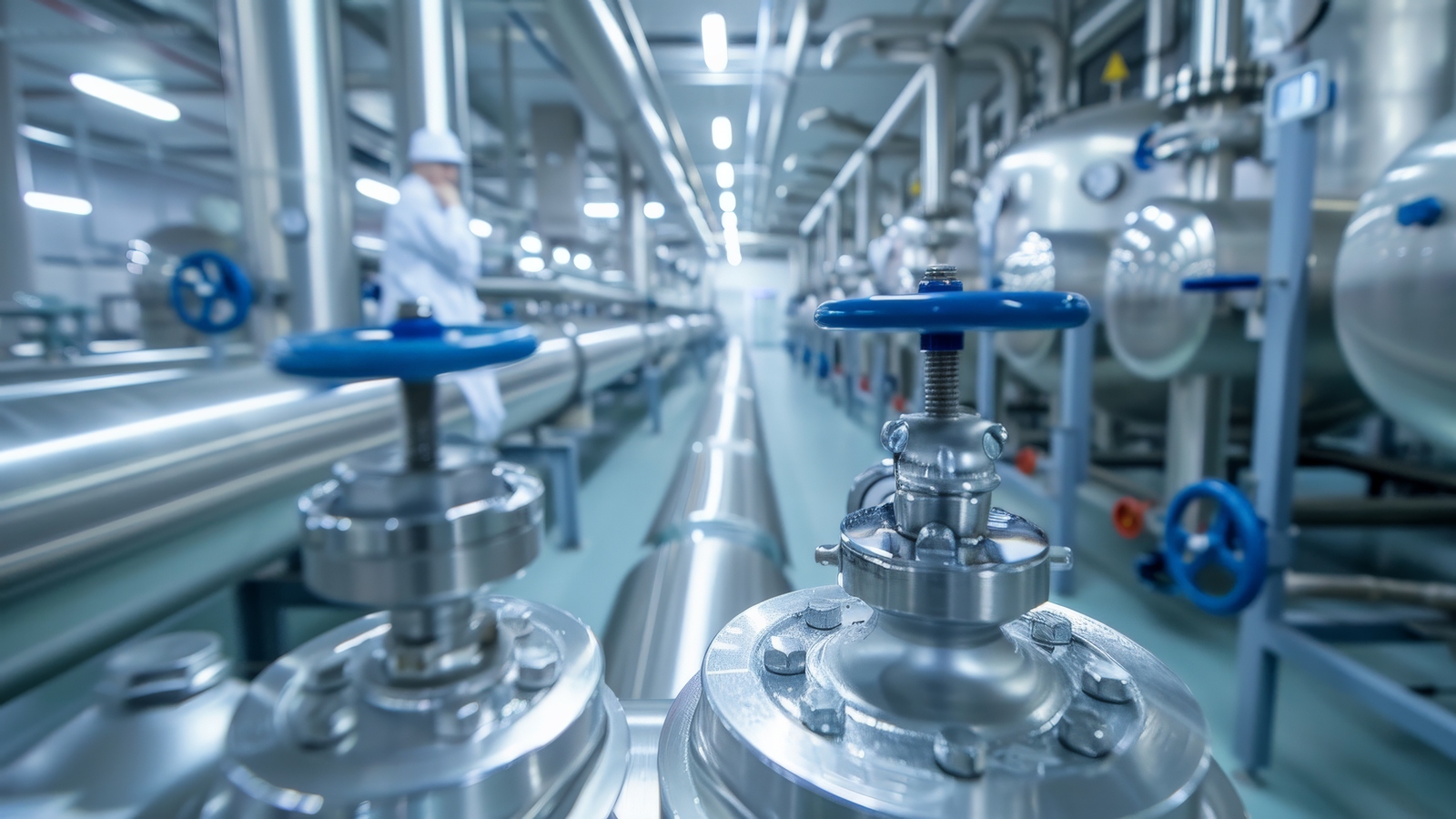 ambiente industrial com varias tubulaçoes alimentadas por Bomba de Teflon